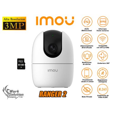 CÁMARA SEGURIDAD IMOU WI FI RANGER 2 GIRA 360º 3MP + MICRO SD 64 GB