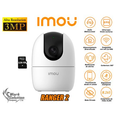 CÁMARA SEGURIDAD IMOU WI FI RANGER 2 GIRA 360º 3MP + MICRO SD 128 GB