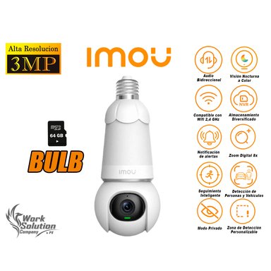 CÁMARA SEGURIDAD IMOU FOCO WI FI BULB CAM 3MP 360º NOCHE COLOR SD 64 GB