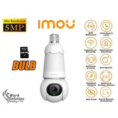 CÁMARA SEGURIDAD IMOU FOCO WIFI BULB CAM 5MP 360º NOCHE COLOR SD 128 GB