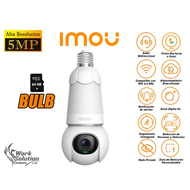CÁMARA SEGURIDAD IMOU FOCO WI FI BULB CAM 5MP 360º NOCHE COLOR SD 64 GB