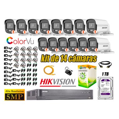 CÁMARAS SEGURIDAD HIKVISION BLANCO EXTERIOR KIT 14 5MP + DISCO 1TB COLORVU