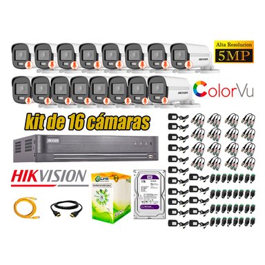 CÁMARAS SEGURIDAD HIKVISION BLANCO EXTERIOR KIT 16 5MP + DISCO 1TB COLORVU