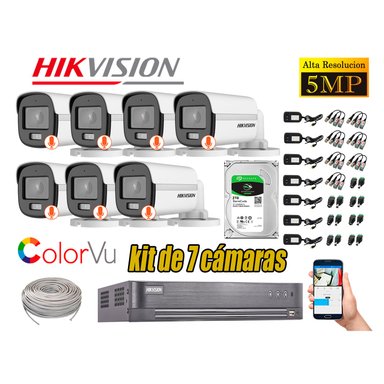CÁMARAS SEGURIDAD HIKVISION BLANCO EXTERIOR KIT 7 5MP + DISCO 2TB VU