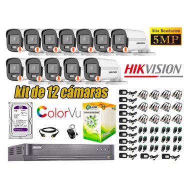 CÁMARAS SEGURIDAD HIKVISION BLANCO EXTERIOR KIT 12 5MP + DISCO 1TB VU
