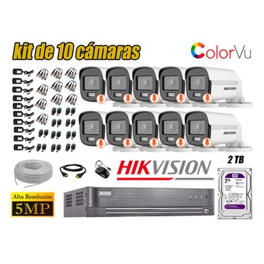CÁMARAS SEGURIDAD HIKVISION BLANCO EXTERIOR KIT 10 5MP + DISCO 2TB VU