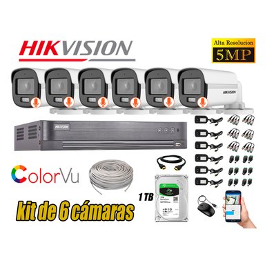 CÁMARAS SEGURIDAD HIKVISION BLANCO EXTERIOR KIT 6 5MP + DISCO 1TB VU
