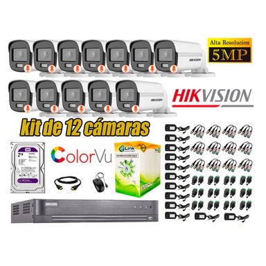 CÁMARAS SEGURIDAD HIKVISION BLANCO EXTERIOR KIT 12 5MP + DISCO 2TB VU