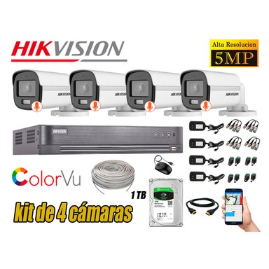 CÁMARAS SEGURIDAD HIKVISION BLANCO EXTERIOR KIT 4 5MP + DISCO 1TB VU
