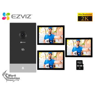 KIT VIDEOPORTERO INTELIGENTE EZVIZ HP7 2K EXTERIOR + 2 MONITORES 64GB