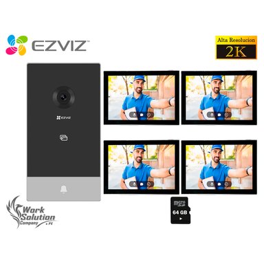 KIT VIDEOPORTERO INTELIGENTE EZVIZ HP7 2K EXTERIOR + 3 MONITORES 64GB