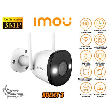 IMOU - CÁMARA DE SEGURIDAD WI-FI BULLET 3 2K 3MP EXTERIOR NOCHE COLOR