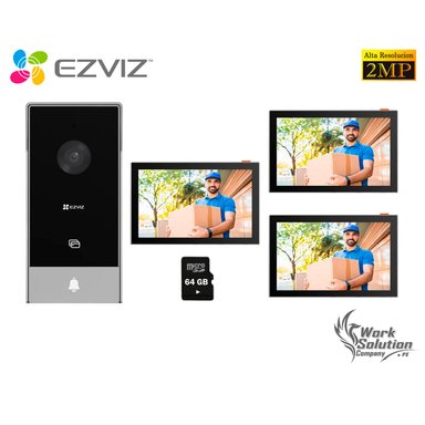 KIT VIDEOPORTERO INTELIGENTE EVIZ HP5 2MP FULL HD AUDIO BIDIRECCIONAL 3 MÉTODOS APERTURA + 2 PANTALLAS 64GB