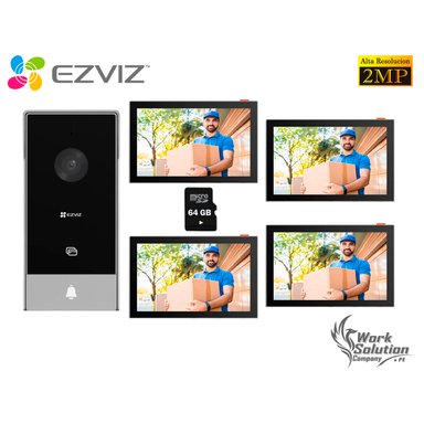 KIT VIDEOPORTERO INTELIGENTE EVIZ HP5 2MP FULL HD AUDIO BIDIRECCIONAL 3 MÉTODOS APERTURA + 3 PANTALLAS 64GB