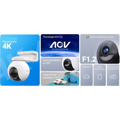 CÁMARA SEGURIDAD EZVIZ CB8 PRO 4K + PANEL SOLAR KIT 360 AUDIO DOBLE VÍA DETECCIÓN IA VEHICULAR BATERÍA 128GB - 3