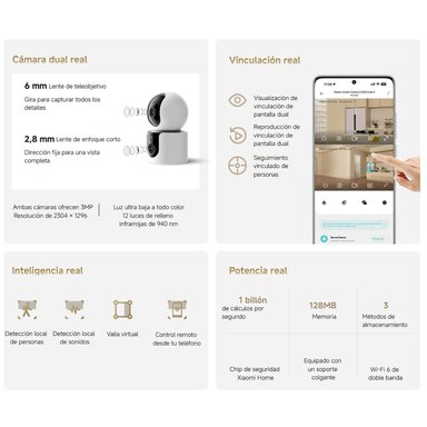 CÁMARA SEGURIDAD XIAOMI C300 DUAL 3MP 2 LENTES DETECCIÓN IA PERSONAS AUDIO DOBLE VÍA 64GB - 3