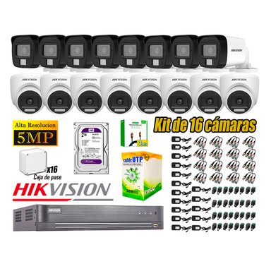 CÁMARA SEGURIDAD HIKVISION KIT 16 5MP 3K AUDIO INCORPORADO HDMI 3M DISCO 2TB WD
