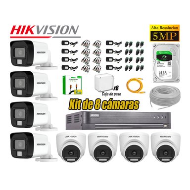 CÁMARA SEGURIDAD HIKVISION KIT 8 5MP 3K AUDIO INCORPORADO DISCO 1TB HDMI 3M