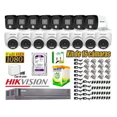 CÁMARA SEGURIDAD HIKVISION KIT 16 FULL HD AUDIO INCORPORADO HDMI 3M DISCO 2TB WD
