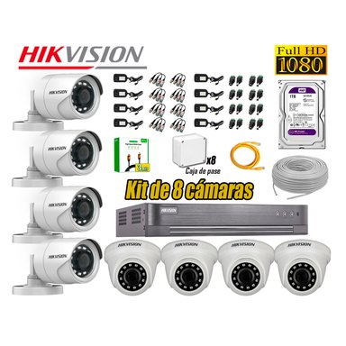 CÁMARA SEGURIDAD HIKVISION KIT 8 FULL HD 1080P HDMI 3M DISCO 1TB WD