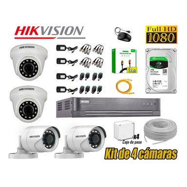 CÁMARA SEGURIDAD HIKVISION KIT 4 1080P FULL HD DISCO 1TB HDMI 3M
