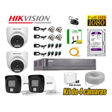 CÁMARA SEGURIDAD HIKVISION KIT 4 FULL HD AUDIO INCORPORADO HDMI 3M DISCO 1TB WD