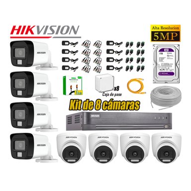 CÁMARA SEGURIDAD HIKVISION KIT 8 5MP 3K AUDIO INCORPORADO HDMI 3M DISCO 1TB WD