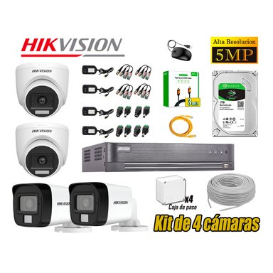 CÁMARA SEGURIDAD HIKVISION KIT 4 5MP 3K AUDIO INCORPORADO DISCO 1TB HDMI 3M