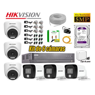 CÁMARA SEGURIDAD HIKVISION KIT 6 5MP 3K AUDIO INCORPORADO HDMI 3M DISCO 1TB WD