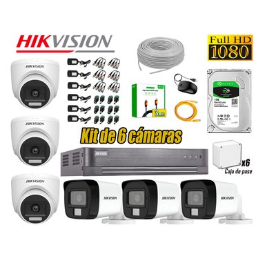 CÁMARA SEGURIDAD HIKVISION KIT 6 FULL HD AUDIO INCORPORADO DISCO 1TB HDMI 3M