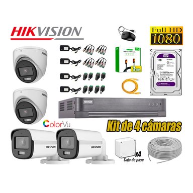 CÁMARA SEGURIDAD HIKVISION KIT 4 FULL HD NOCHE COLOR VU AUDIO INCORPORADO HDMI 3M DISCO 1TB WD
