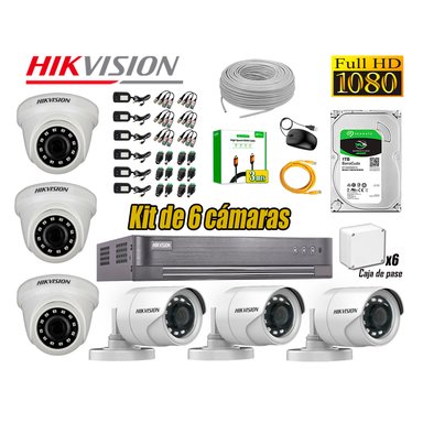 CÁMARA SEGURIDAD HIKVISION KIT 6 1080P FULL HD DISCO 1TB HDMI 3M