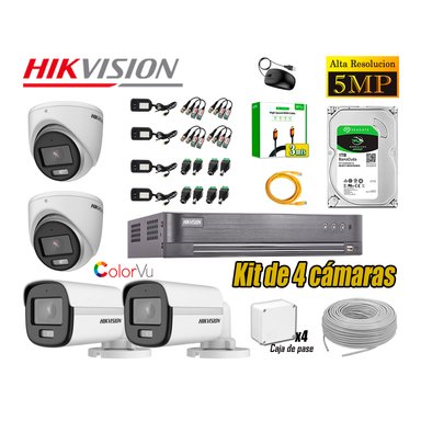 CÁMARA SEGURIDAD HIKVISION KIT 4 5MP 3K NOCHE COLOR VU AUDIO INCORPORADO DISCO 1TB HDMI 3M