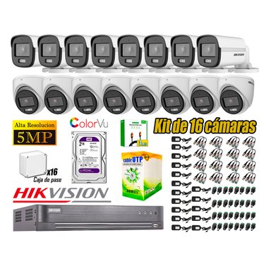 CÁMARA SEGURIDAD HIKVISION KIT 16 5MP 3K NOCHE COLOR VU AUDIO INCORPORADO HDMI 3M DISCO 2TB WD
