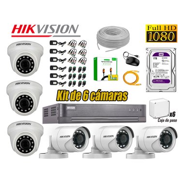 CÁMARA SEGURIDAD HIKVISION KIT 6 FULL HD 1080P HDMI 3M DISCO 1TB WD