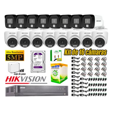 CÁMARA SEGURIDAD HIKVISION KIT 16 5MP 3K AUDIO INCORPORADO HDMI 3M DISCO 4TB WD