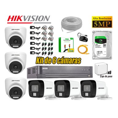 CÁMARA SEGURIDAD HIKVISION KIT 6 5MP 3K AUDIO INCORPORADO DISCO 1TB HDMI 3M