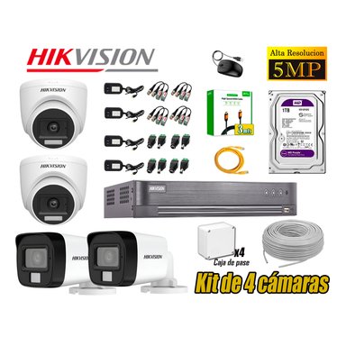 CÁMARA SEGURIDAD HIKVISION KIT 4 5MP 3K AUDIO INCORPORADO HDMI 3M DISCO 1TB WD