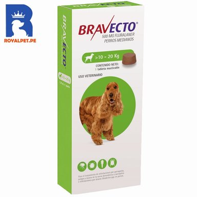 ANTIPULGAS PERRO BRAVECTO 500 MG TABLETA 10-20 KG