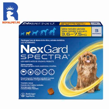 ANTIPULGAS ANTIPARASITARIO NEXGARD SPECTRA 3.6-7.5 KG X3 TABLETAS