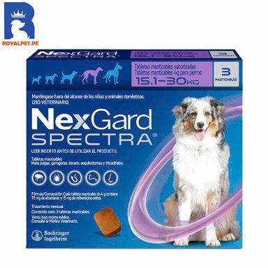 ANTIPULGAS ANTIPARASITARIO NEXGARD SPECTRA 15.1-30 KG X3 TABLETAS