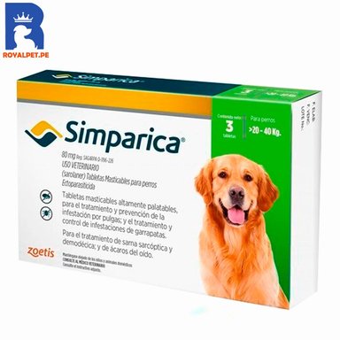 ANTIPULGAS ANTIGARRAPATAS SIMPARICA 20-40 KG X3 TABLETAS