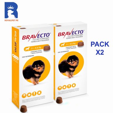 PACK 2 ANTIPULGAS PERRO BRAVECTO 112.50 MG TABLETA 2-4.5 KG
