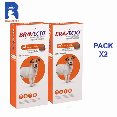 PACK 2 ANTIPULGAS PERRO BRAVECTO 250 MG TABLETA 4.5-10 KG