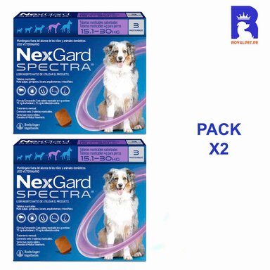 ANTIPULGAS PARA PERRO NEXGARD SPECTRA 15.1 A 30 KG X3 TABLETAS PACK X2 CAJAS
