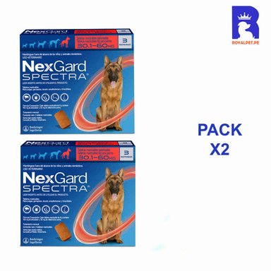 ANTIPULGAS PARA PERRO NEXGARD SPECTRA 30.1 A 60 KG X3 TABLETAS PACK X2 CAJAS