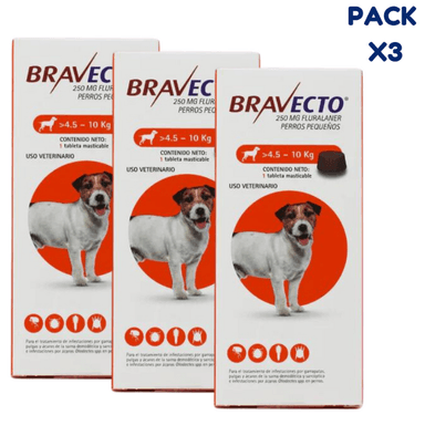 ANTIPULGAS PARA PERRO BRAVECTO 4.5-10 KG 250 MG PACK X3