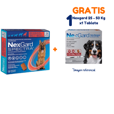 ANTIPULGAS  NEXGARD SPECTRA 30.1-60 KG X3 TABLETAS + NEXGARD 25-50 KG X1 TABLETA