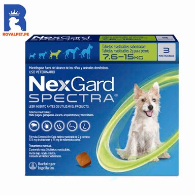 ANTIPULGAS ANTIPARASITARIO NEXGARD SPECTRA 7.6-15 KG X3 TABLETAS