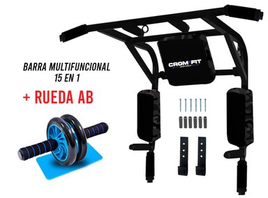 BARRA CALISTENIA CROM FIT 15 EN 1 CROSSFIT + RUEDA ABDOMINAL